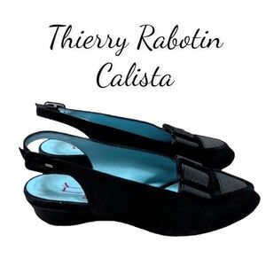 Thierry Rabotin Calista Black Peep Toe Slingback Wedge Size EU 36 US 5.5